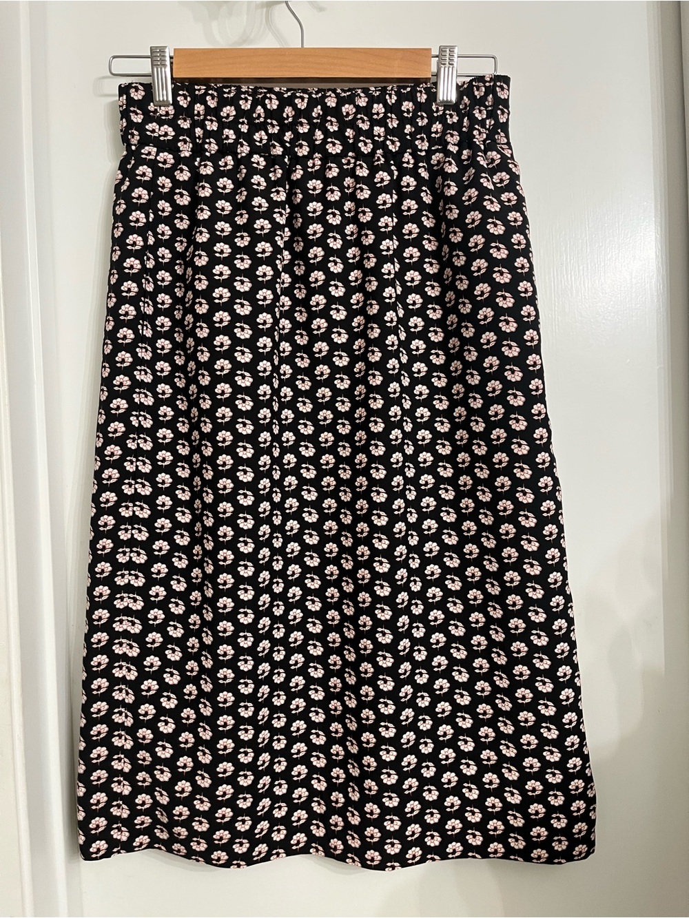 J. Crew Black Midi Skirt with Pink Floral Print